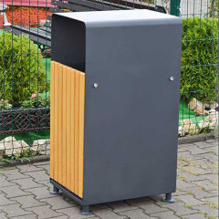 Park Trash Bin - 72L Galvanized Steel and Hardwood Lid