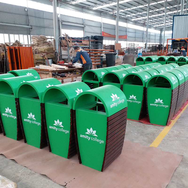 Wooden Outdoor Trash Can - Durable School , Park Waste Bin - Arlau