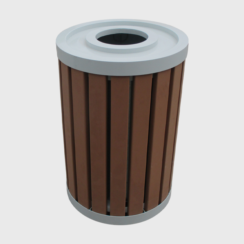 Round Commercial Trash Can with Plastic Wood Slats