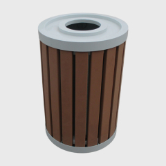 Round Commercial Trash Can with Plastic Wood Slats