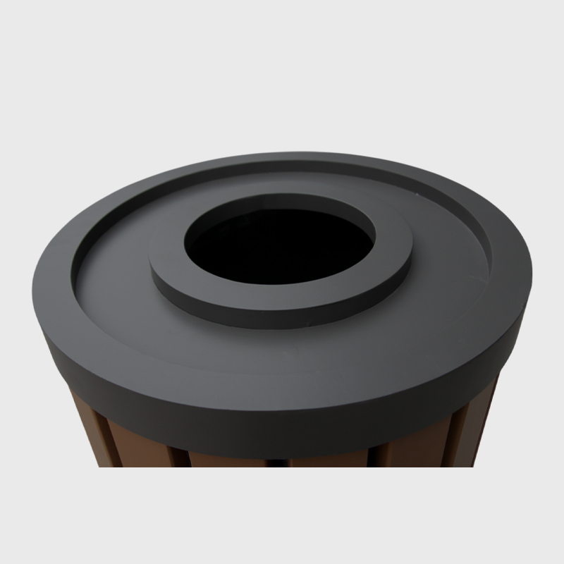 Round Commercial Trash Can with Plastic Wood Slats