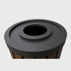 Round Commercial Trash Can with Plastic Wood Slats