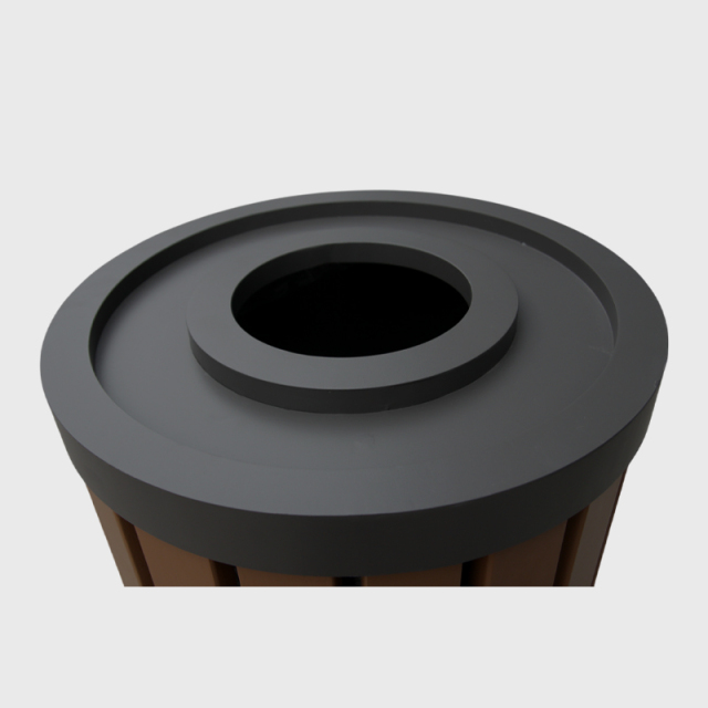 Round Commercial Trash Can with Plastic Wood Slats