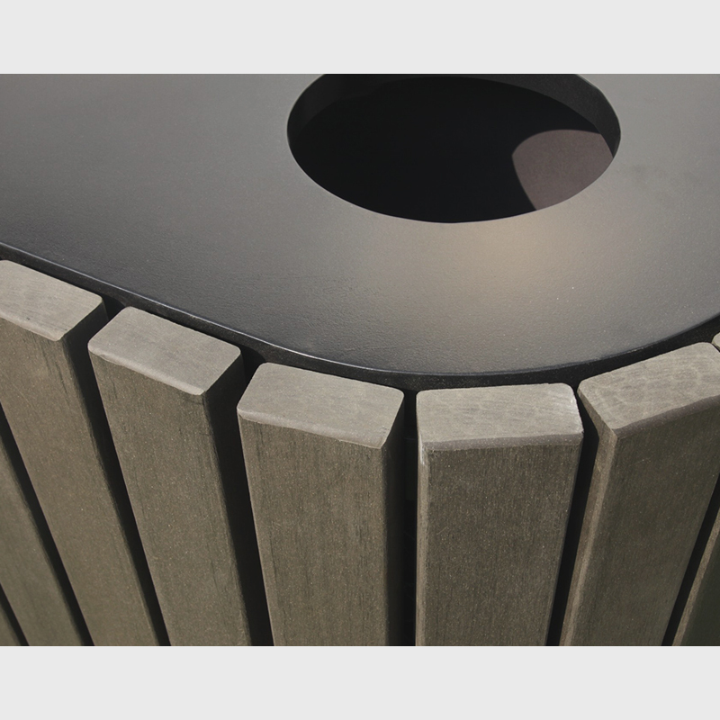 Round Outdoor Trash Can - Dual Sorting Steel-Wood Recycling Bin