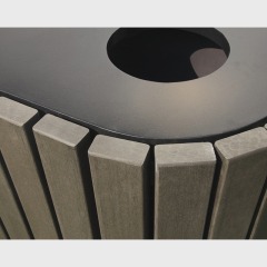Round Outdoor Trash Can - Dual Sorting Steel-Wood Recycling Bin