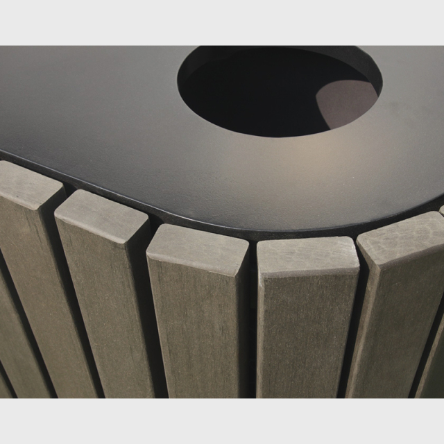 Round Outdoor Trash Can - Dual Sorting Steel-Wood Recycling Bin