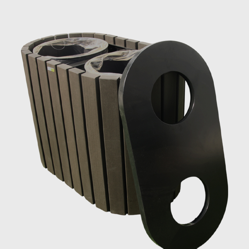 Round Outdoor Trash Can - Dual Sorting Steel-Wood Recycling Bin