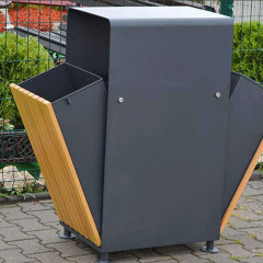 Park Trash Bin - 72L Galvanized Steel and Hardwood Lid