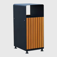 Park Trash Bin - 72L Galvanized Steel and Hardwood Lid