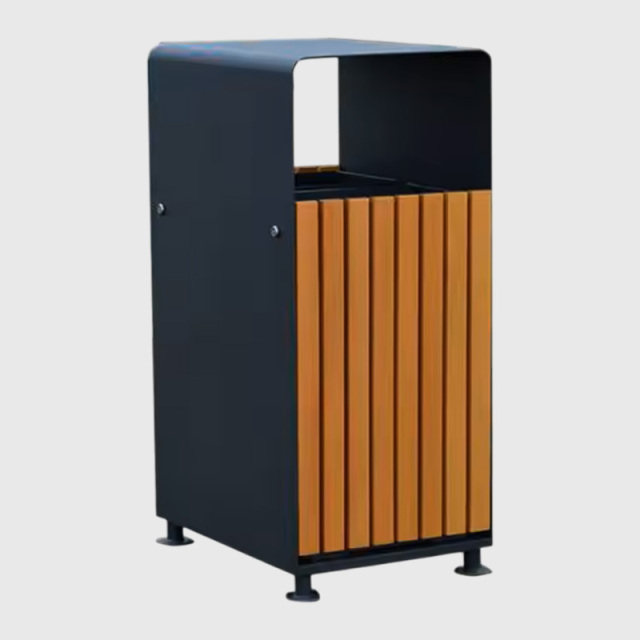 Park Trash Bin - 72L Galvanized Steel and Hardwood Lid