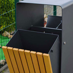 Park Trash Bin - 72L Galvanized Steel and Hardwood Lid