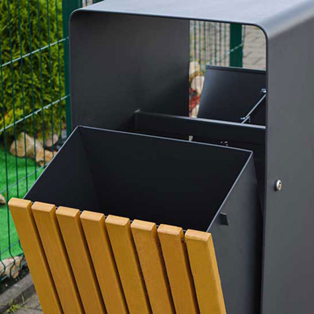 Park Trash Bin - 72L Galvanized Steel and Hardwood Lid