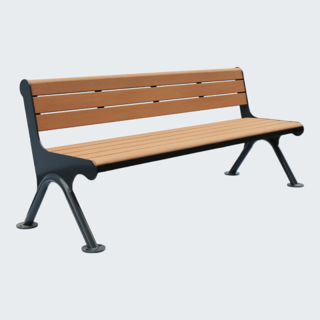 Outdoor Park Bench Recycled Wood Metal Frame - yalau