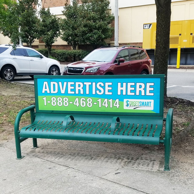 Bus Stop Advertising Bench – Metal Outdoor Seating Arlau