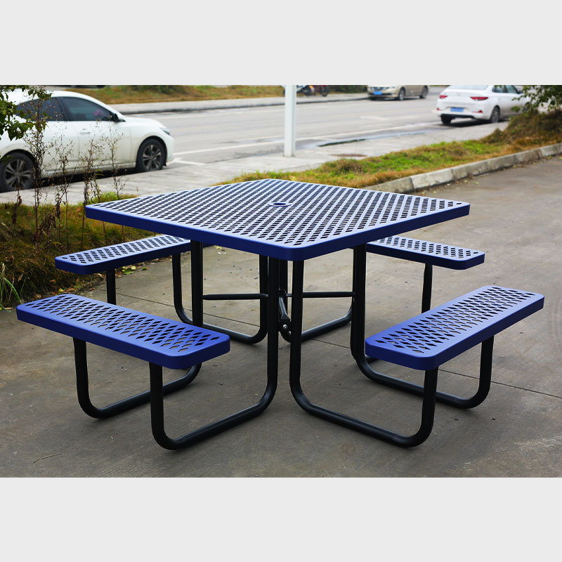 4-Person Blue Picnic Table - Commercial Steel Outdoor Furniture