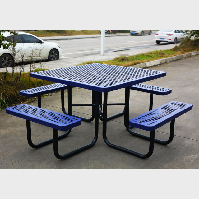 4-Person Blue Picnic Table - Commercial Steel Outdoor Furniture