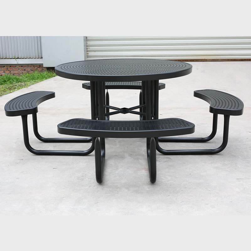 46-Inch Black Metal Picnic Table - Heavy-Duty Commercial Grade Outdoor