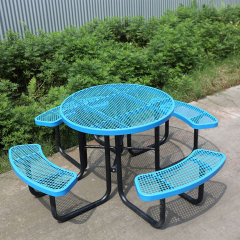Round Blue Thermoplastic Picnic Table - 46" Outdoor - yalau