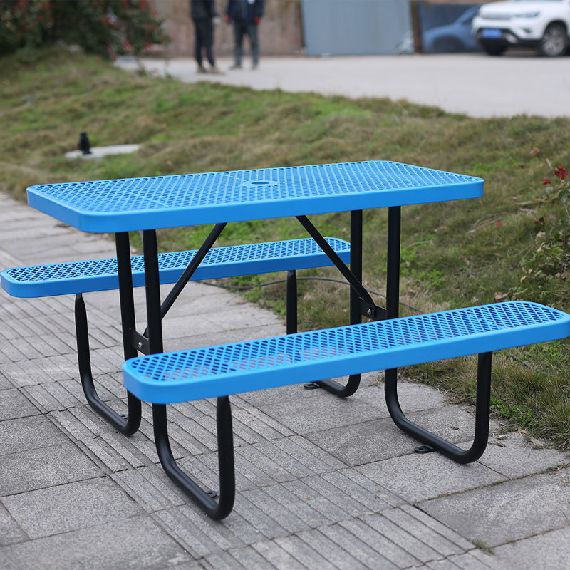 4ft Blue Metal Mesh Picnic Table Thermoplastic Coated Arlau