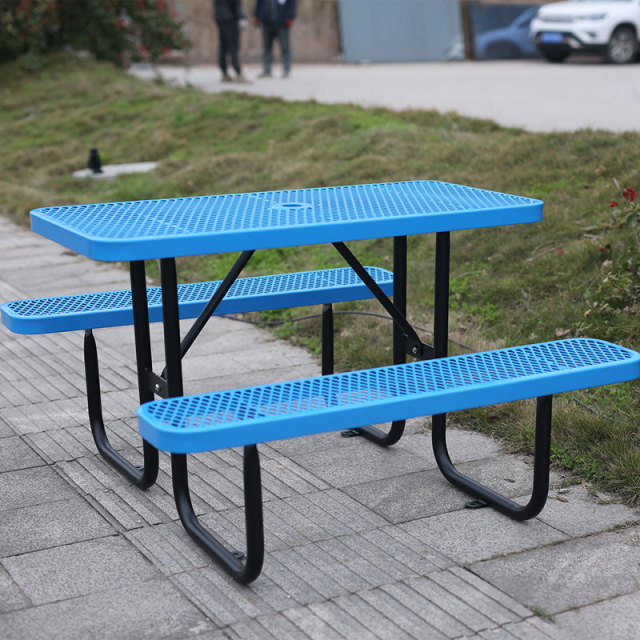 4ft Blue Metal Mesh Picnic Table Thermoplastic Coated Arlau