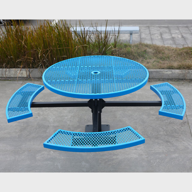 Blue Picnic Table 46" Round – Commercial Grade Outdoor Bench