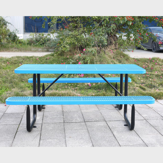 Metal Mesh Picnic Table Blue Heavy Duty Commercial Arlau