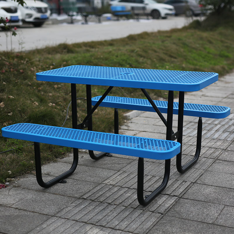 4ft Blue Metal Mesh Picnic Table Thermoplastic Coated Arlau