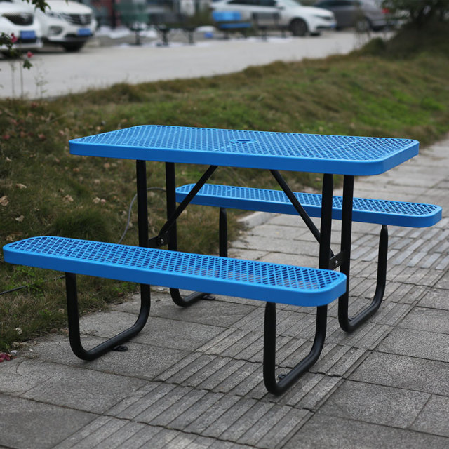 4ft Blue Metal Mesh Picnic Table Thermoplastic Coated Arlau