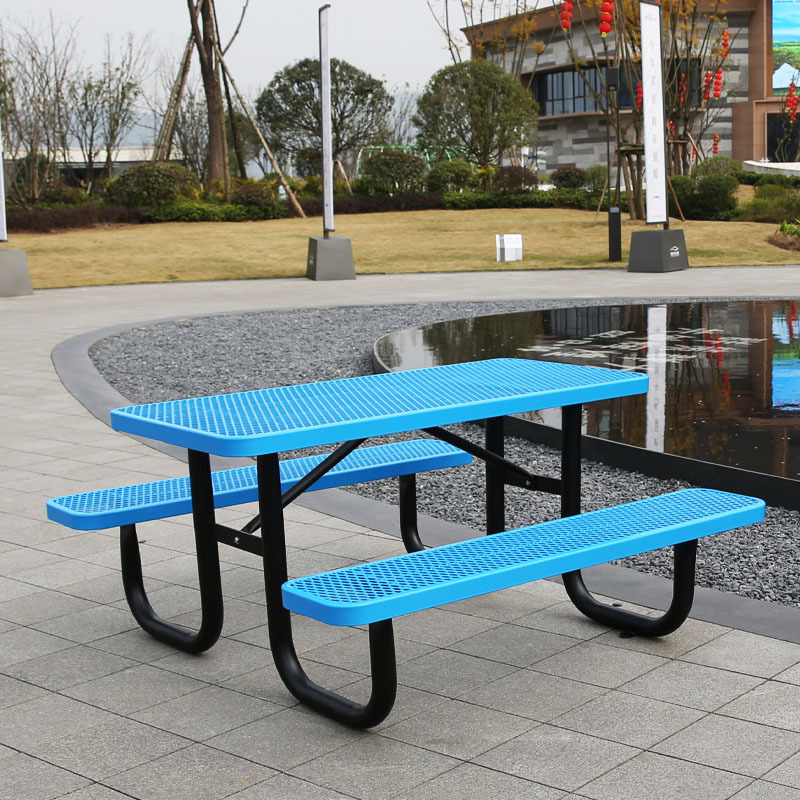 Metal Mesh Picnic Table Blue Heavy Duty Commercial Arlau