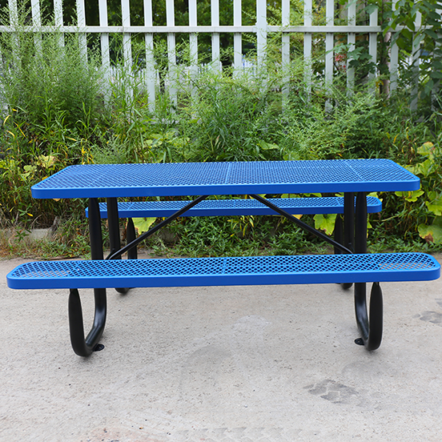 Metal Mesh Picnic Table Blue Heavy Duty Commercial Arlau