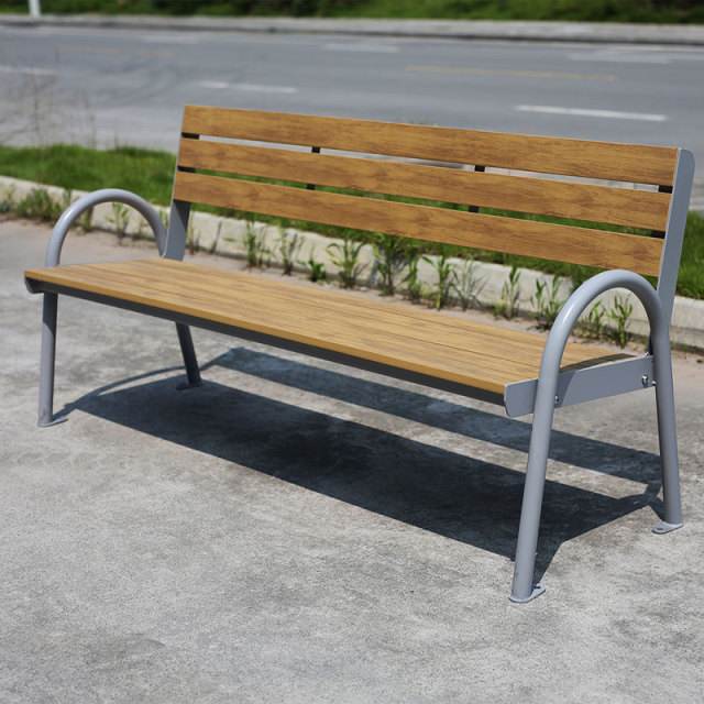 Powder-Coated Steel Garden Bench with Backrest - Durable Plastic Wood