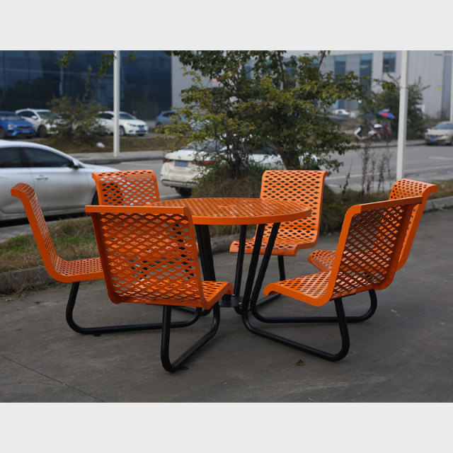 Outdoor Picnic Table with Chairs - 6-Person Steel Dining Set