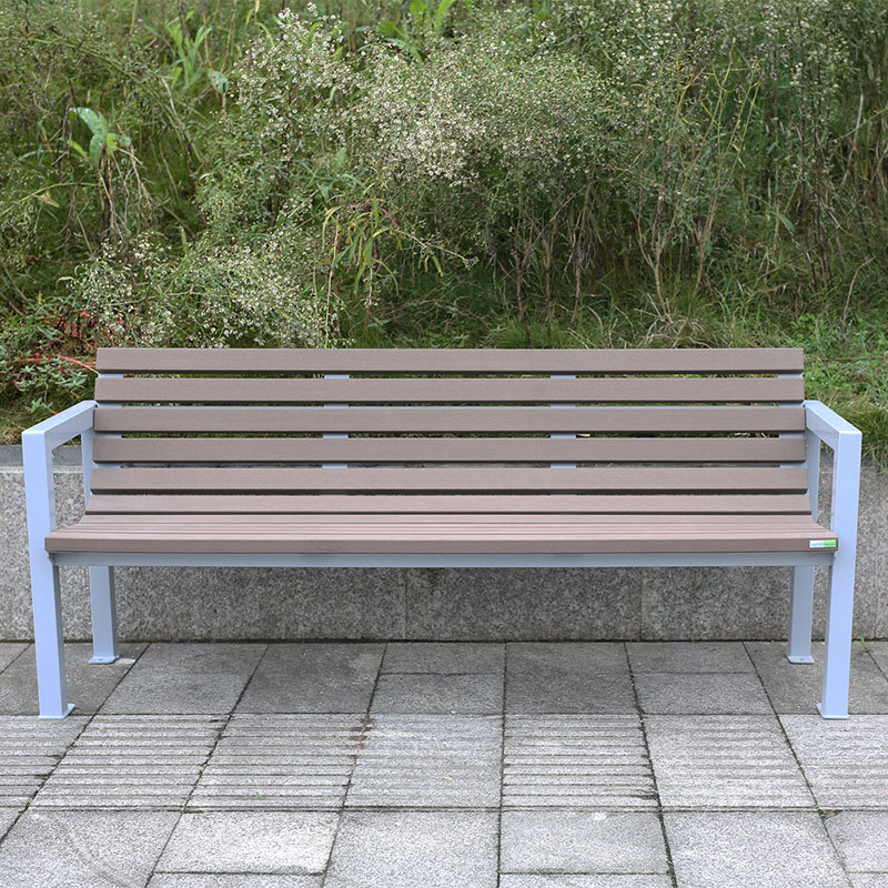 Garden bench with backrest - Composite wood and steel frame
