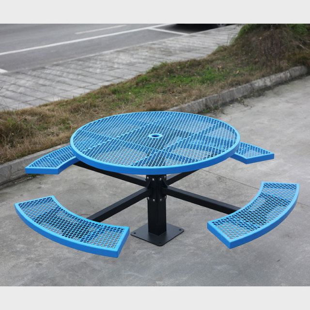 Blue Picnic Table 46" Round – Commercial Grade Outdoor Bench