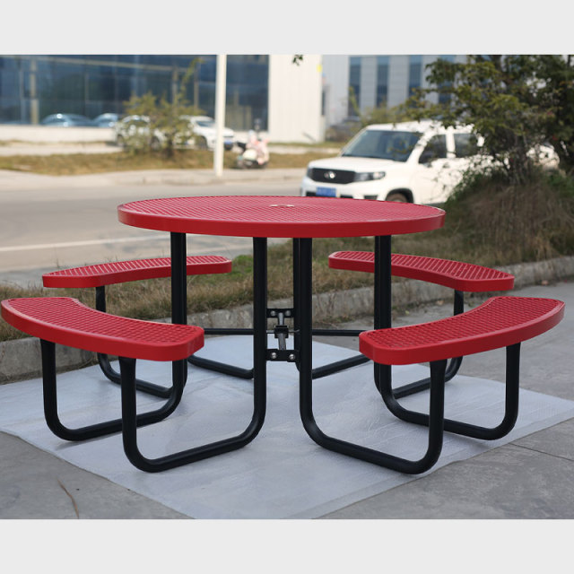 46-Inch Red School Picnic Table Metal Mesh Outdoor Seating Durable