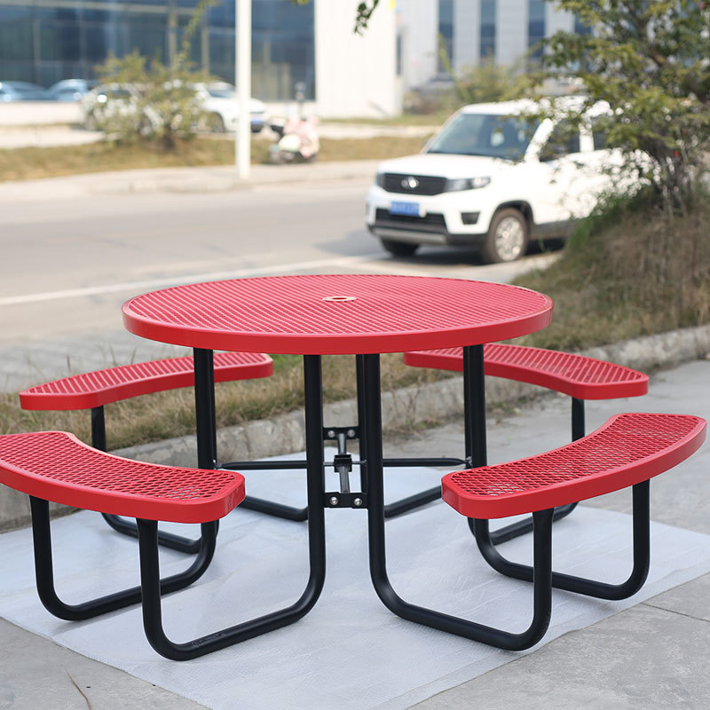 46-Inch Red School Picnic Table Metal Mesh Outdoor Seating Durable