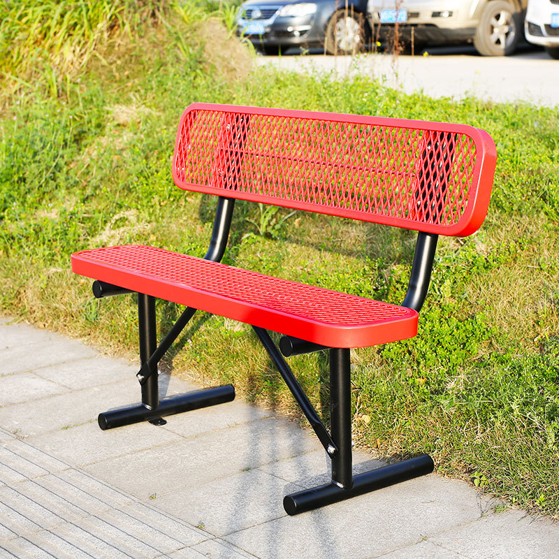Metal Bench - 4ft Red Outdoor with Backrest