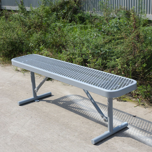 Gray Metal Bench for Parks - 4ft No-Back Yalau