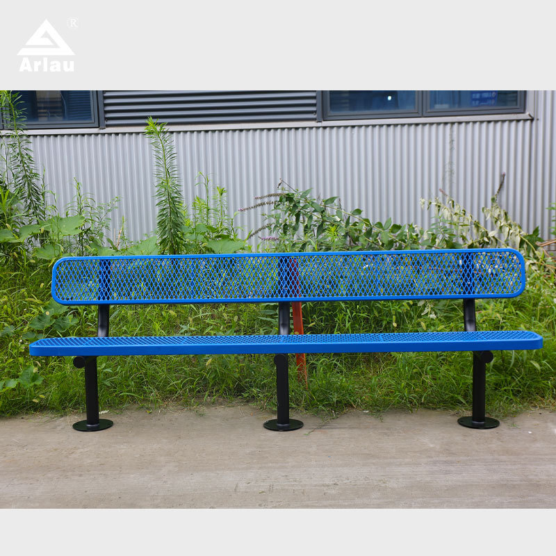 Outdoor Bench - 8ft Surface Mount Steel with Back