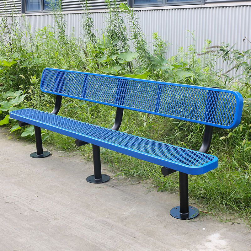 Outdoor Bench - 8ft Surface Mount Steel with Back