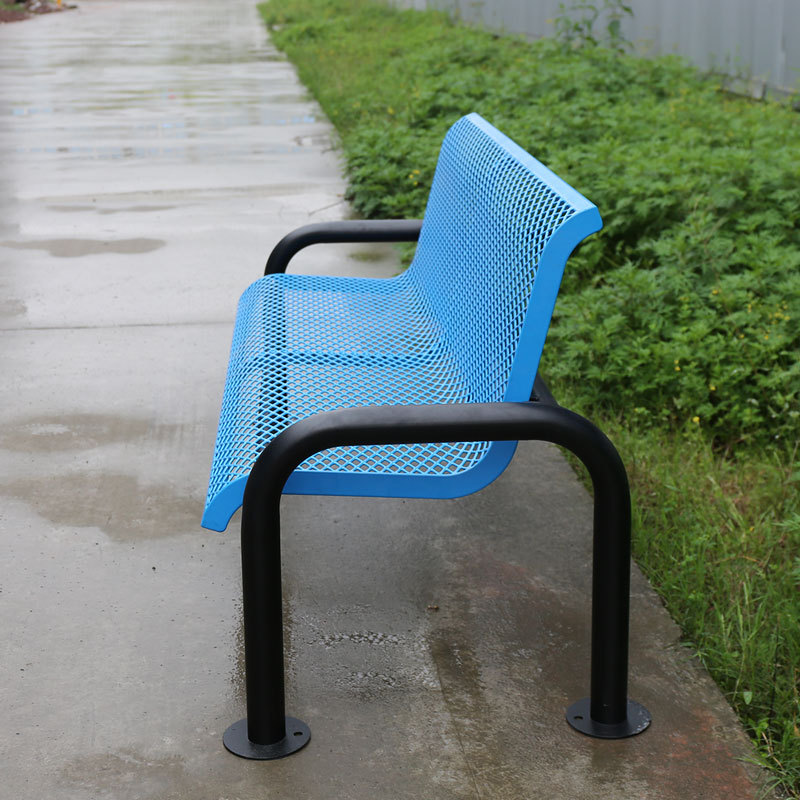 Steel Bench - 6ft Blue Outdoor with Backrest