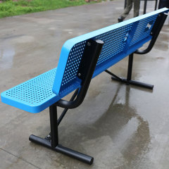 6ft Dog Park Bench - Blue Perforated Steel with Paw Print Design