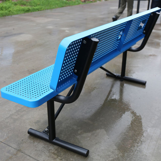 6ft Dog Park Bench - Blue Perforated Steel with Paw Print Design