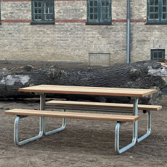 Heavy-Duty Steel Wood Bench Set - Commercial Outdoor Table , Benches