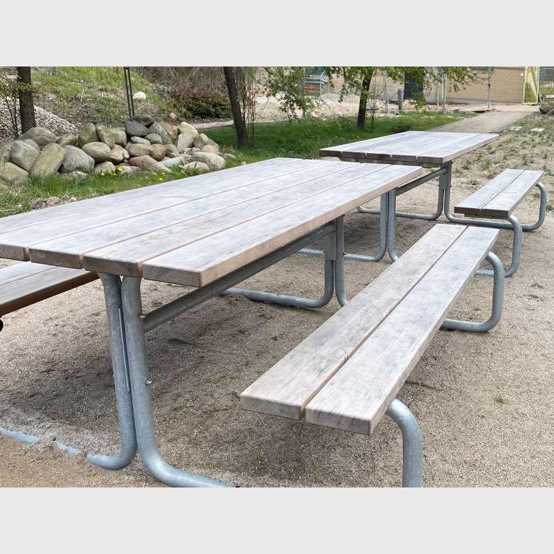 Heavy-Duty Steel Wood Bench Set - Commercial Outdoor Table , Benches
