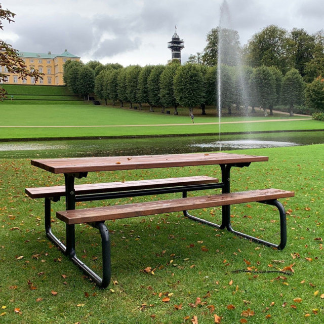 Heavy-Duty Steel Wood Bench Set - Commercial Outdoor Table , Benches