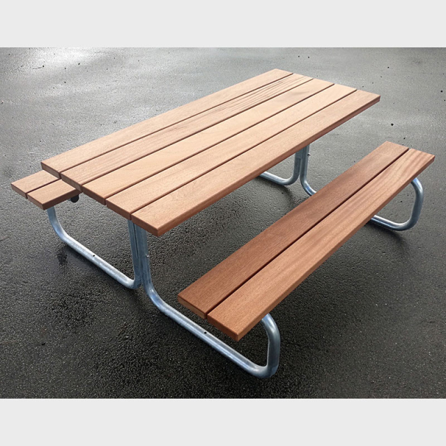 Heavy-Duty Steel Wood Bench Set - Commercial Outdoor Table , Benches