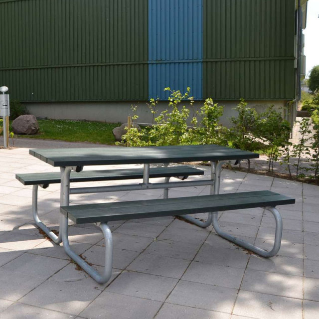 Heavy-Duty Steel Wood Bench Set - Commercial Outdoor Table , Benches