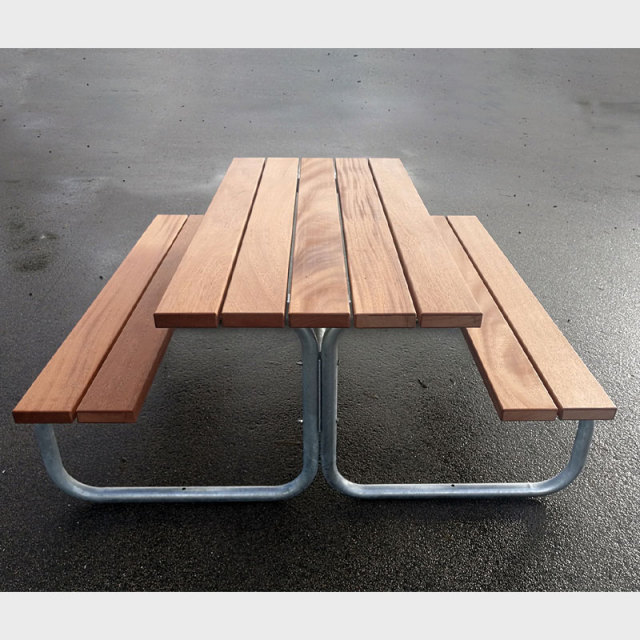 Heavy-Duty Steel Wood Bench Set - Commercial Outdoor Table , Benches