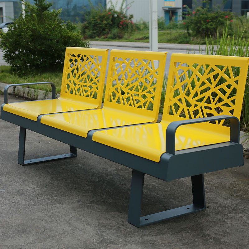 Geometric Steel Public Seating Bench - Durable Outdoor Chair - yalau